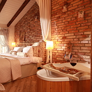 großes Bett mit Blick in den Garten