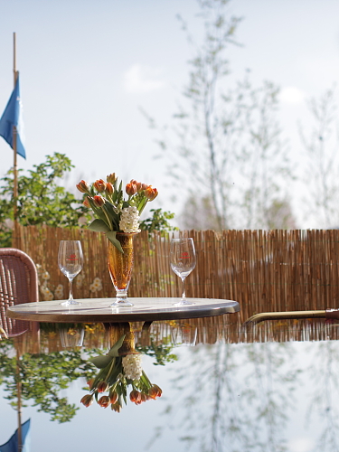 Südterrasse mit Essbereich und Strandkorb
