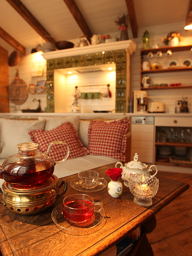 Küche und Wohnbereich in der Ferienwohnung